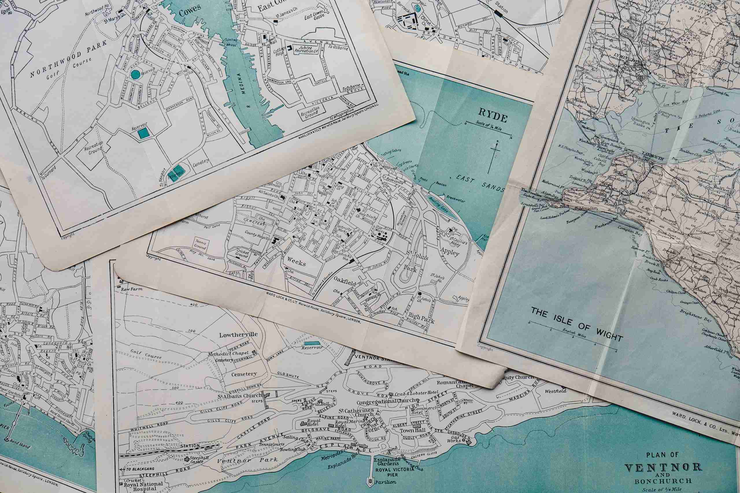 Old maps piled on top of each other